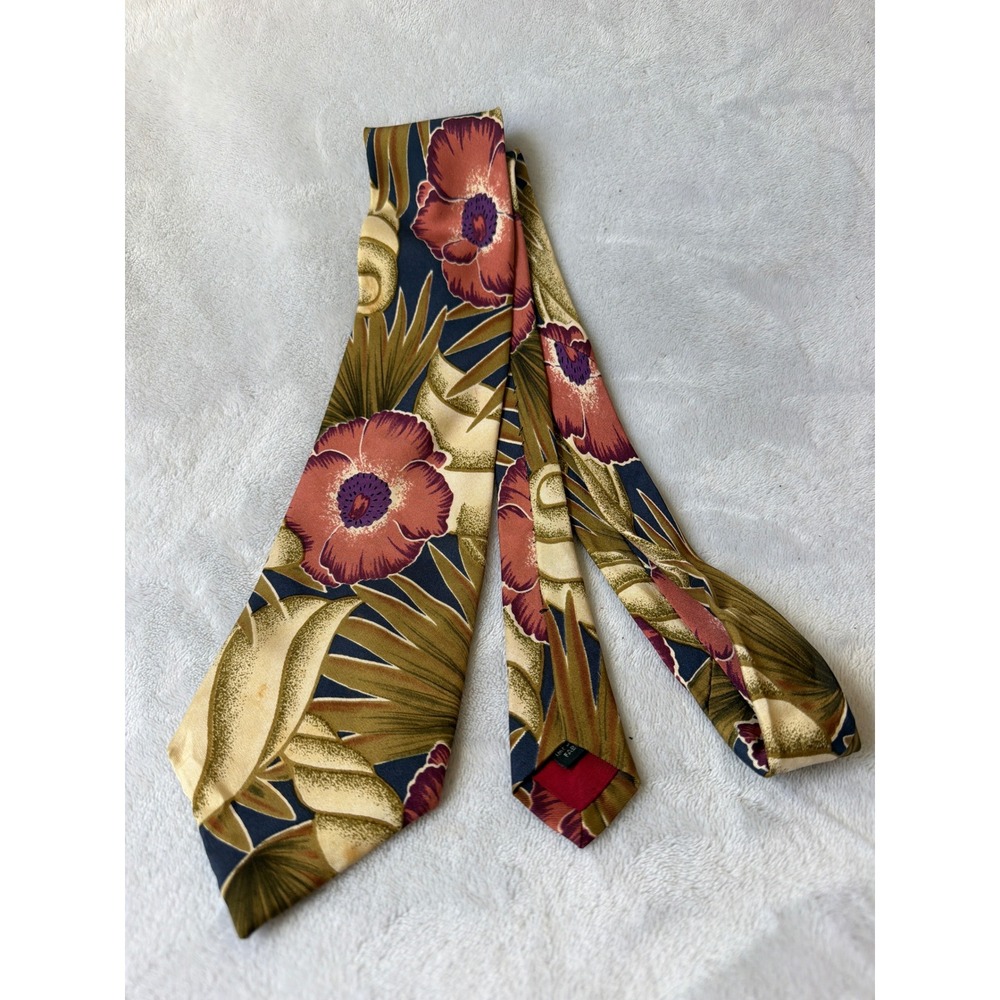 Adolfo Silk Necktie Mens OS Multicolor Good Tropical Floral Botanical Formal